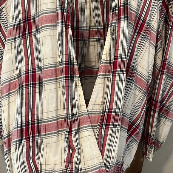 True Craft 3X 100% Cotton Faux Wrap Top W X Detail Top Balloon Sleeve Hi Low - Picture 4 of 8